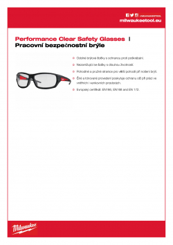 MILWAUKEE Performance Safety Glasses Čiré pracovní bezpečnostní brýle - 1 ks 4932471883 A4 PDF