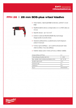 MILWAUKEE PFH 26 26mm SDS-plus vrtací kladivo 4933428230 A4 PDF