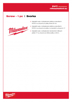 MILWAUKEE Sawzall Conversion Kit Šroub 06832976 A4 PDF