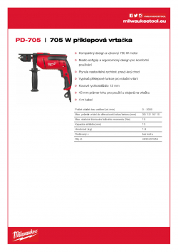 MILWAUKEE PD-705 705 W příklepová vrtačka 4933431955 A4 PDF