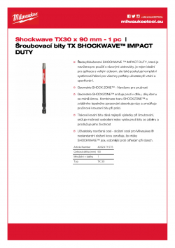 MILWAUKEE Shockwave bits TX TX30 x 90 mm - 1 ks 4932471575 A4 PDF