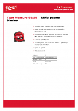 MILWAUKEE Slimline Tape Measures S5 / 25 48227706 A4 PDF