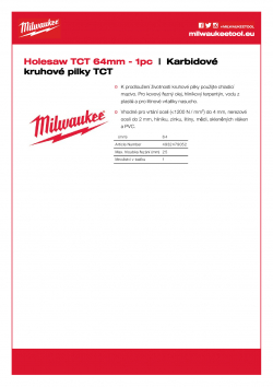 MILWAUKEE TCT Holesaws  4932479052 A4 PDF