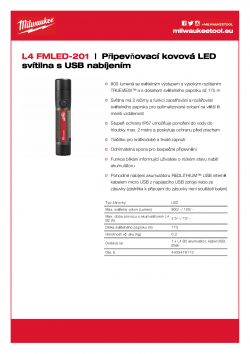 MILWAUKEE L4 FMLED Připevňovací kovová LED svítilna s USB nabíjením 4933478113 A4 PDF