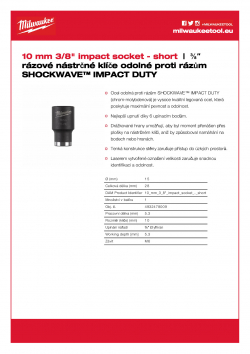 MILWAUKEE 3/8" impact sockets - std Nástrčný rázový klíč 10 mm ⅜ ″ 4932478009 A4 PDF