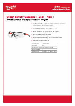 MILWAUKEE Magnified Safety Glasses Čiré zvětšovací bezpečnostní brýle (+2.5) 4932478912 A4 PDF