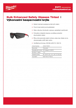 MILWAUKEE Enhanced Safety Glasses Bezpečnostní brýle tónované - velké balení 4932479025 A4 PDF