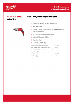 MILWAUKEE HDE 13 RQX 950 W, jednorychlostní vrtačka 030250 A4 PDF