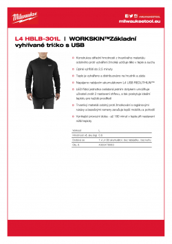 MILWAUKEE L4 HBLB WORKSKIN™Základní vyhřívaná vrstva  dobíjená přes USB 4933478083 A4 PDF