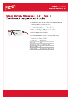 MILWAUKEE Magnified Safety Glasses Čiré zvětšovací bezpečnostní brýle (+1.5) 4932478910 A4 PDF