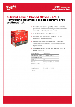 MILWAUKEE Cut Level 1 Gloves Povrstvené rukavice s třídou ochrany proti proříznutí 1/A velké balení L/9 4932479009 A4 PDF