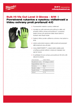 MILWAUKEE Hi-Vis Cut Level 3 Gloves Povrstvené rukavice s vysokou viditelností a třídou ochrany proti proříznutí 3/C velké balení 8/M 4932479020 A4 PDF