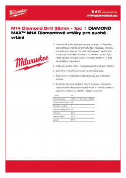 MILWAUKEE M14 Diamond Drill 32 mm - M14 4932478279 A4 PDF