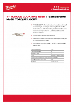 MILWAUKEE TORQUE LOCK™ locking pliers 4″ TORQUE LOCK™ dlouhé 48223504 A4 PDF