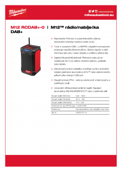 MILWAUKEE M12 RCDAB+ Rádio/nabíječka DAB+ M12™ 4933472114 A4 PDF