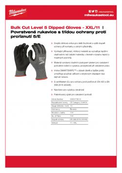 MILWAUKEE Cut Level 5 Gloves Povrstvené rukavice s třídou ochrany proti proříznutí 5/E velké balení XXL/11 4932479019 A4 PDF