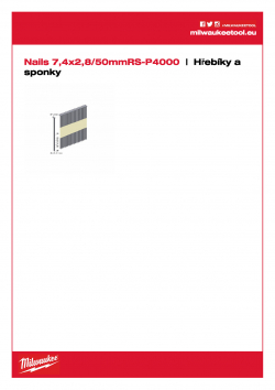 MILWAUKEE Nails Hřebíky s hlavou ve tvaru D 7,4 × 2,8 / 50 mm / 34° RS - 4 000 4932478396 A4 PDF