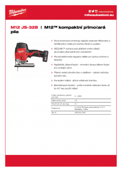 MILWAUKEE M12 JS M12™ kompaktní přímočará pila 4933431290 A4 PDF