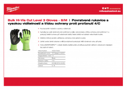 MILWAUKEE Hi-Vis Cut Level 3 Gloves Povrstvené rukavice s vysokou viditelností a třídou ochrany proti proříznutí 3/C velké balení 8/M 4932479020 A4 PDF