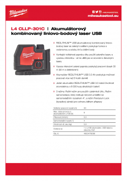 MILWAUKEE L4 CLLP Akumulátorový kombinovaný liniovo-bodový laser USB 4933478099 A4 PDF