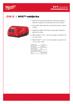 MILWAUKEE C12 C M12™ nabíječka 4932352069 A4 PDF