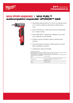 MILWAUKEE M12 FPXP M12 FUEL™ subkompaktní expandér UPONOR® Q&E 4933472021 A4 PDF