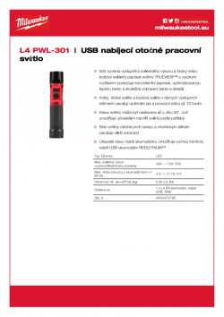 MILWAUKEE L4 PWL USB nabíjecí otočné pracovní světlo 4933479765 A4 PDF
