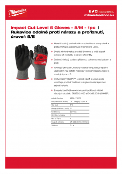 MILWAUKEE Impact Cut Level 5 Gloves Rukavice odolné proti nárazu a proříznutí, úroveň 5/E - 8/M - 1 ks 4932479570 A4 PDF