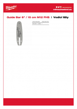 MILWAUKEE Guide Bar 6" / 15 cm Vodící lišta 6˝/ 15 cm 4932480168 A4 PDF