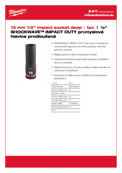 MILWAUKEE 1/2" impact sockets - deep II  4932480333 A4 PDF