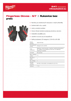 MILWAUKEE Fingerless gloves Rukavice bez prstů - S/7 - 1 ks 4932479728 A4 PDF