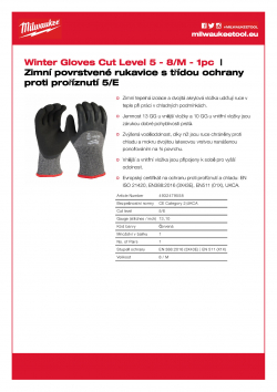 MILWAUKEE Winter Level 5 Gloves Zimní povrstvené rukavice s třídou ochrany proti proříznutí 5/E - 8/M - 1 ks 4932479558 A4 PDF