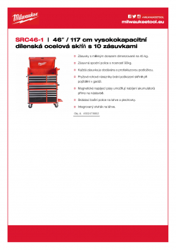 MILWAUKEE SRC46-1 46" / 117 cm vysokokapacitní dílenská ocelová skříň s 10 zásuvkami 4932478853 A4 PDF