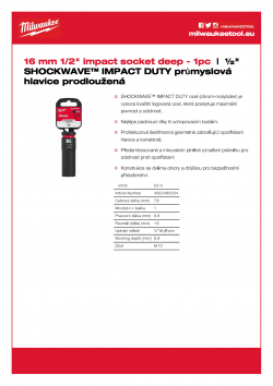 MILWAUKEE 1/2" impact sockets - deep II  4932480334 A4 PDF