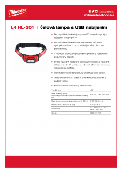 MILWAUKEE L4 HL Čelová lampa s USB nabíjením 4933479764 A4 PDF