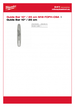 MILWAUKEE Guide Bar 10" / 25 cm Vodící lišta 10˝/ 25 cm 4932480170 A4 PDF