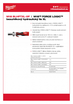 MILWAUKEE M18 BLHPTXL M18™ FORCE LOGIC™ bezuhlíkový hydraulický lis XL 4933479440 A4 PDF