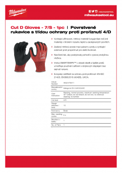 MILWAUKEE Cut D Gloves Povrstvené rukavice s třídou ochrany proti proříznutí 4/D - S/7 - 1 ks 4932479911 A4 PDF