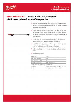 MILWAUKEE M12 BSWP M12™ HYDROPASS™ uhlíkové tyčové vodní čerpadlo 4933479639 A4 PDF