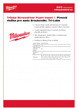 MILWAUKEE Trilobe Screwdriver Foam Insert Pěnová vložka pro sadu šroubováků Tri-Lobe 4932479830 A4 PDF
