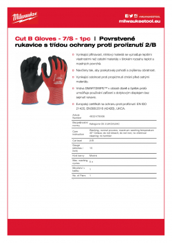 MILWAUKEE Cut B Gloves Povrstvené rukavice s třídou ochrany proti proříznutí 2/B- S/7 - 1- S/7 - 1 ks 4932479906 A4 PDF