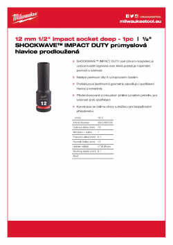 MILWAUKEE 1/2" impact sockets - deep II  4932480330 A4 PDF