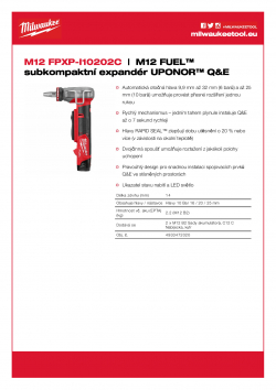MILWAUKEE M12 FPXP M12 FUEL™ subkompaktní expandér UPONOR® Q&E 4933472020 A4 PDF