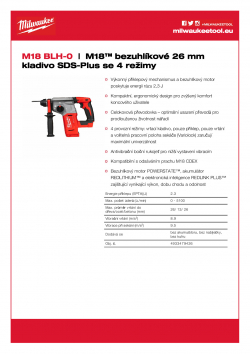 MILWAUKEE M18 BLH M18™ bezuhlíkové 26 mm kladivo SDS-Plus se 4 režimy 4933479426 A4 PDF