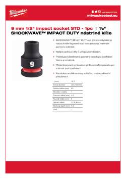 MILWAUKEE 1/2" impact sockets - std II 9 mm 1/2" průmyslová hlavice STD 4932480303 A4 PDF