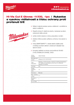 MILWAUKEE Hi-Vis Cut E Gloves Rukavice s vysokou viditelností a třídou ochrany proti proříznutí 5/E - 11/XXL - 1 ks 4932479935 A4 PDF