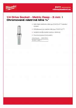 MILWAUKEE 1/4 Drive Sockets Hluboký nástrčný klíč ¼″ - 5 mm 4932478324 A4 PDF