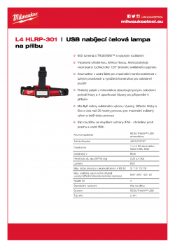 MILWAUKEE L4 HLRP USB nabíjecí čelová lampa na přilbu 4933479767 A4 PDF