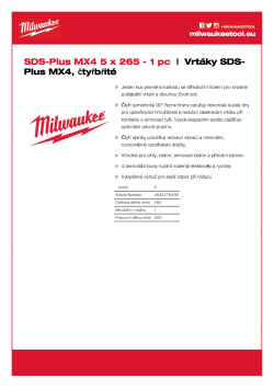 MILWAUKEE SDS-Plus MX4 - 4 Cut SDS-Plus MX4 5 × 265 - 1 kus 4932478466 A4 PDF