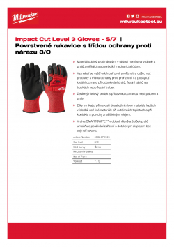 MILWAUKEE Impact Cut Level 3 Gloves Povrstvené rukavice s třídou ochrany proti nárazu 3/C- S/7 -1 ks 4932479724 A4 PDF